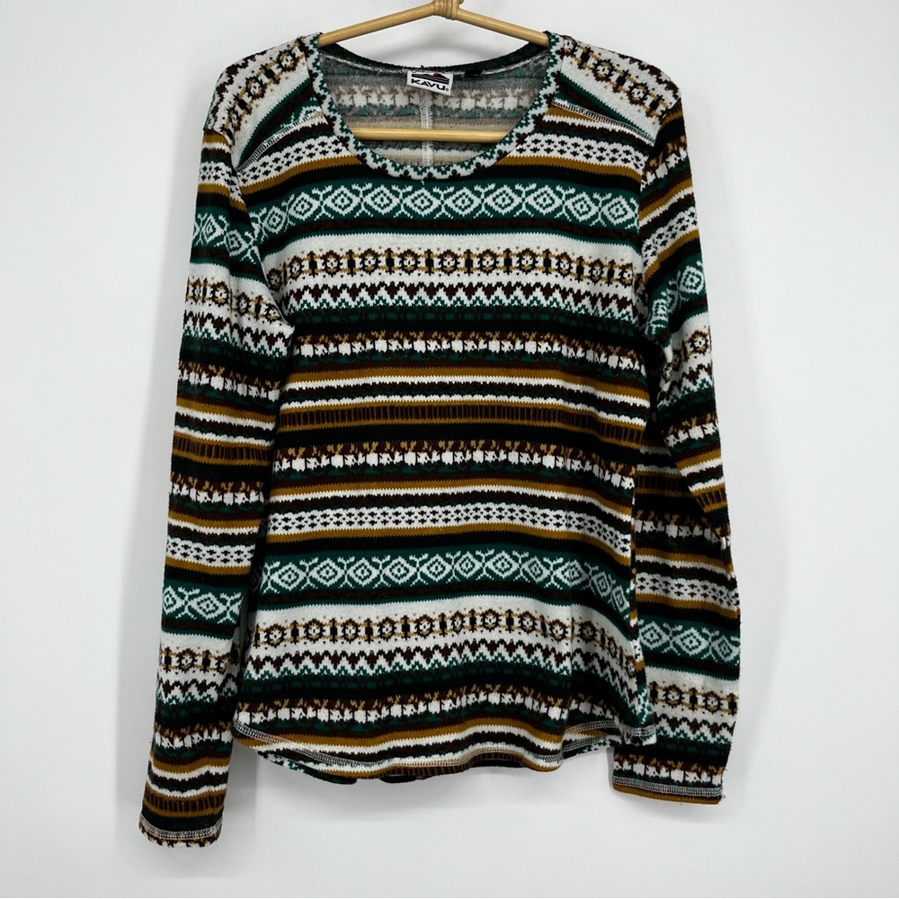 Kavu Green and White Patterned Long Sleeve Tee